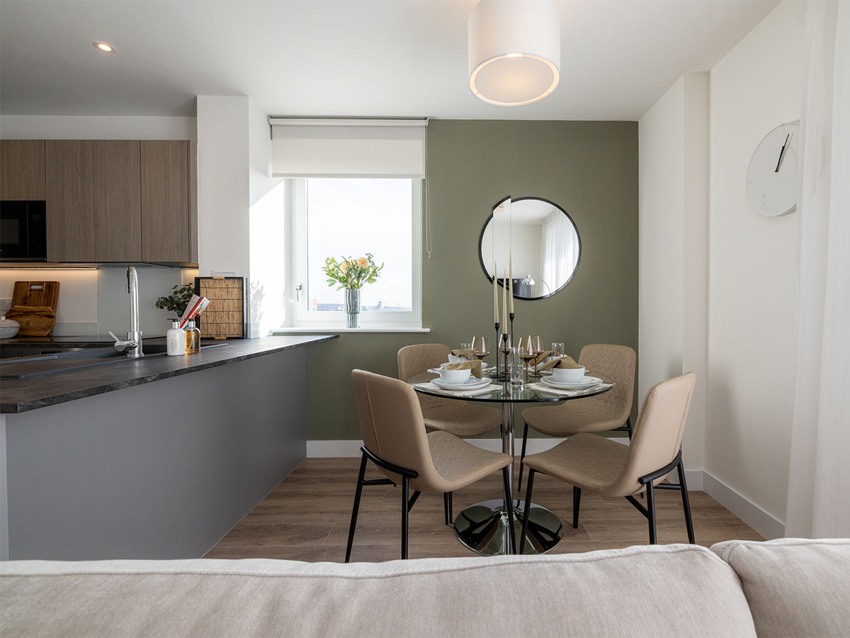 modern apartment kitchen and dining area at square roots