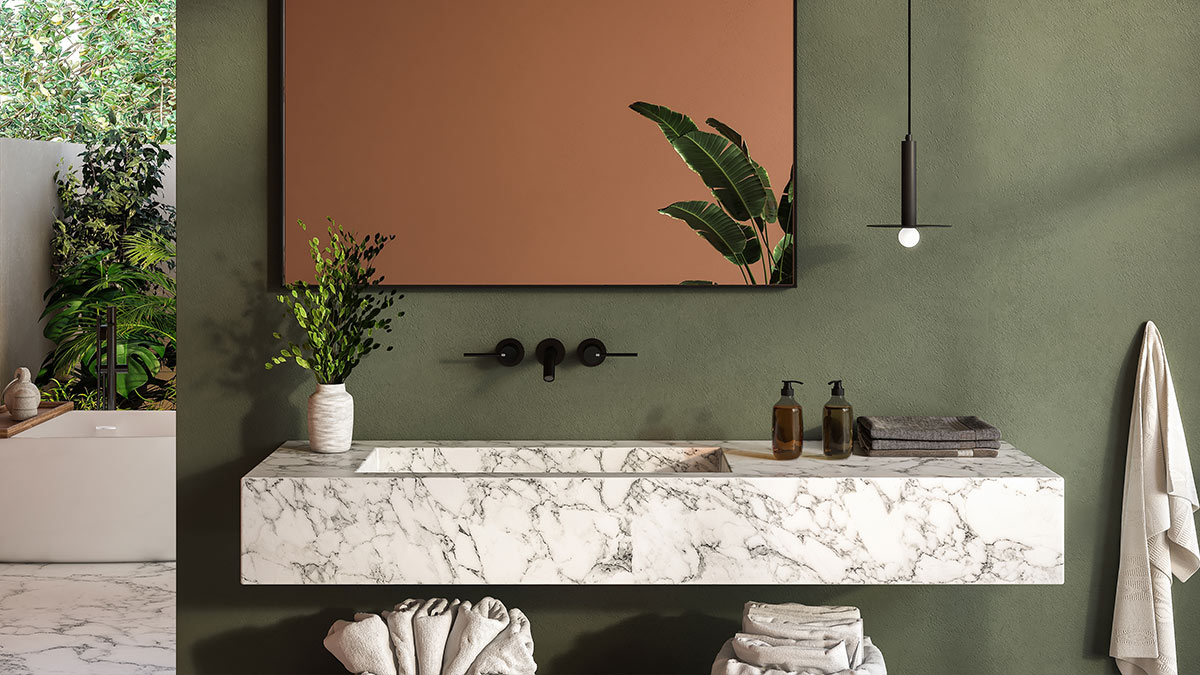 Bathroom with hanging light