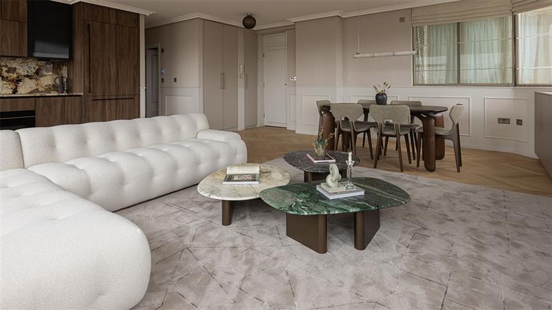 Stylish Living Space with White Curved Sofa