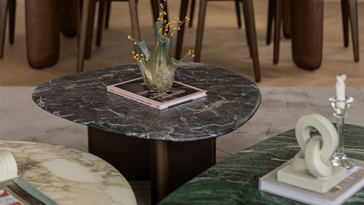 Interior decor with artistic coffee table and vase