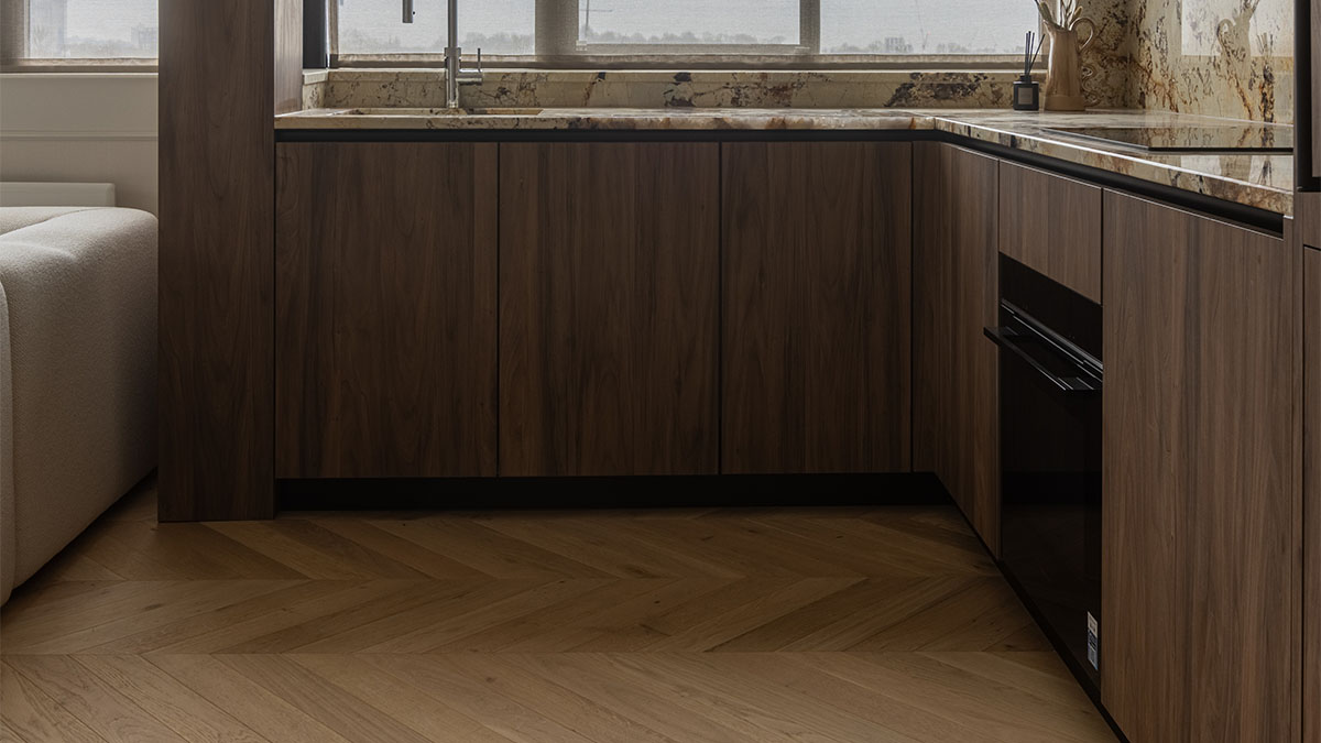 Modern kitchen cabinets with marble countertops