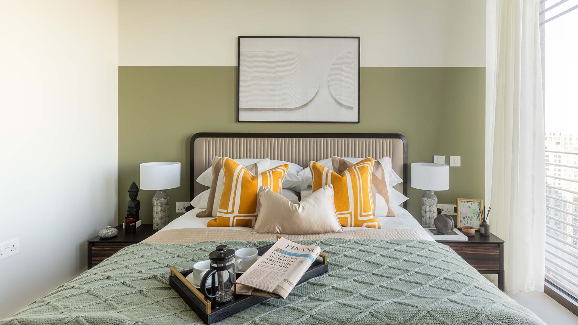 Bright Bedroom with Green Wall of One Bishopgate Plaza