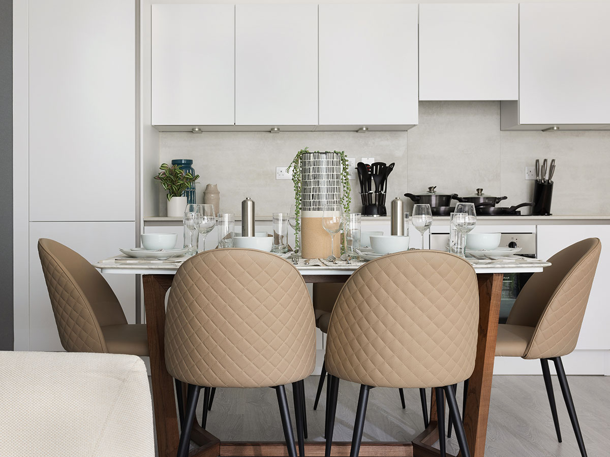 Dining table set in a modern kitchen