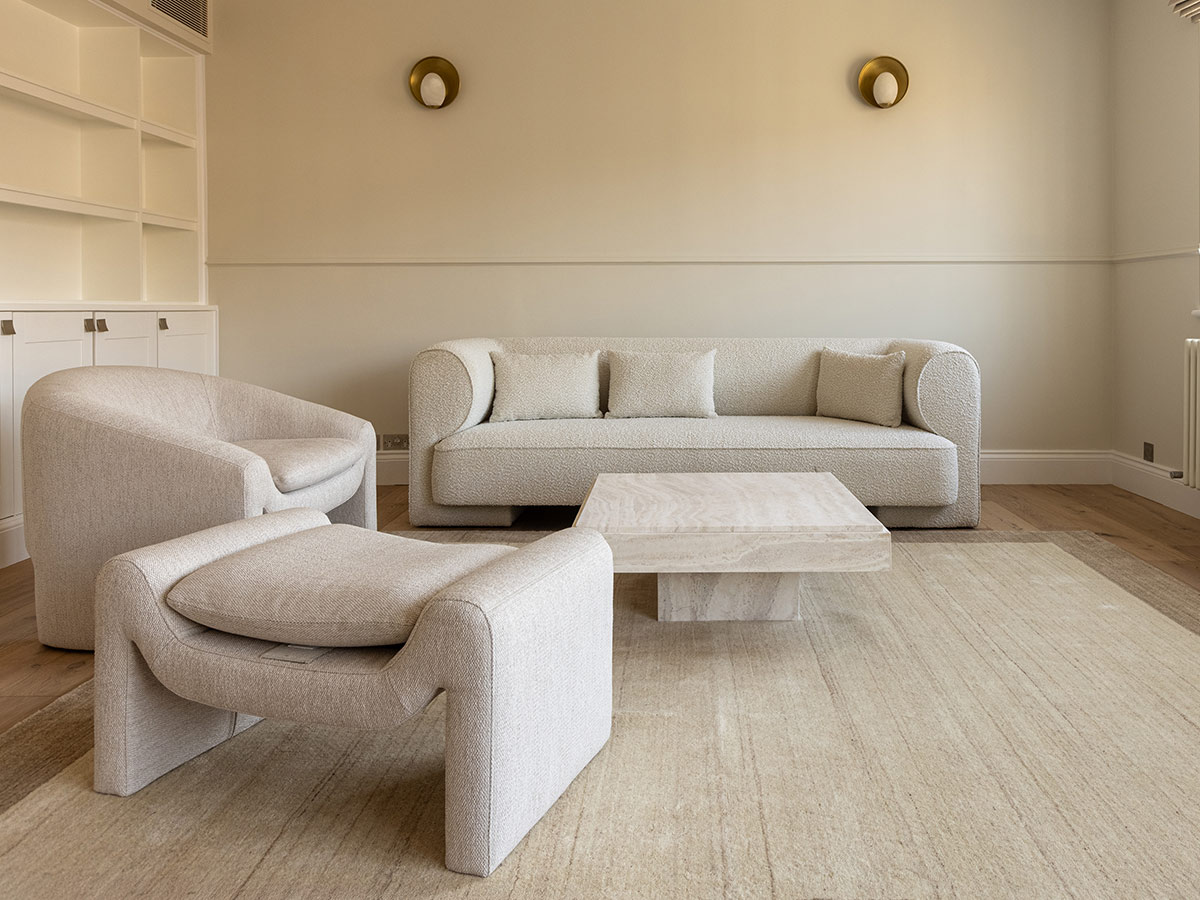 Modern living room with boucle Mitho set