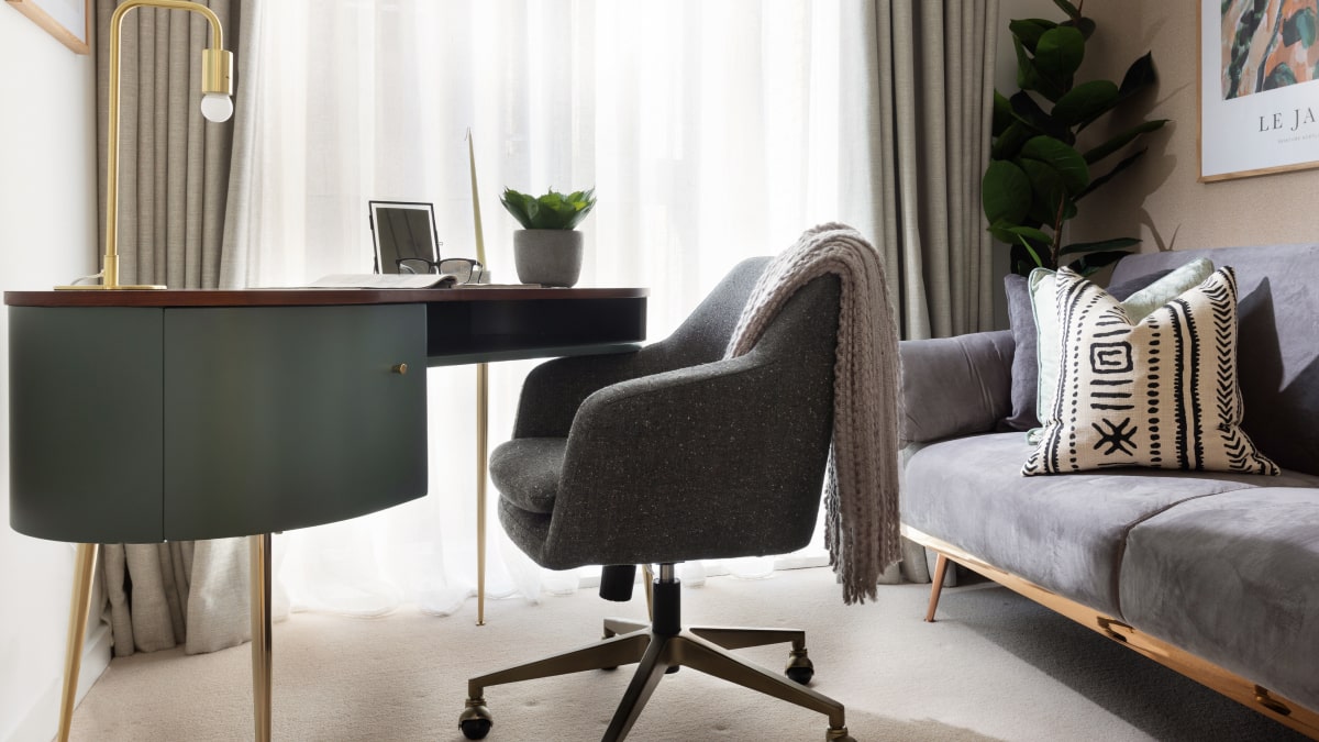 Modern Home Office with Gray Swivel Chair