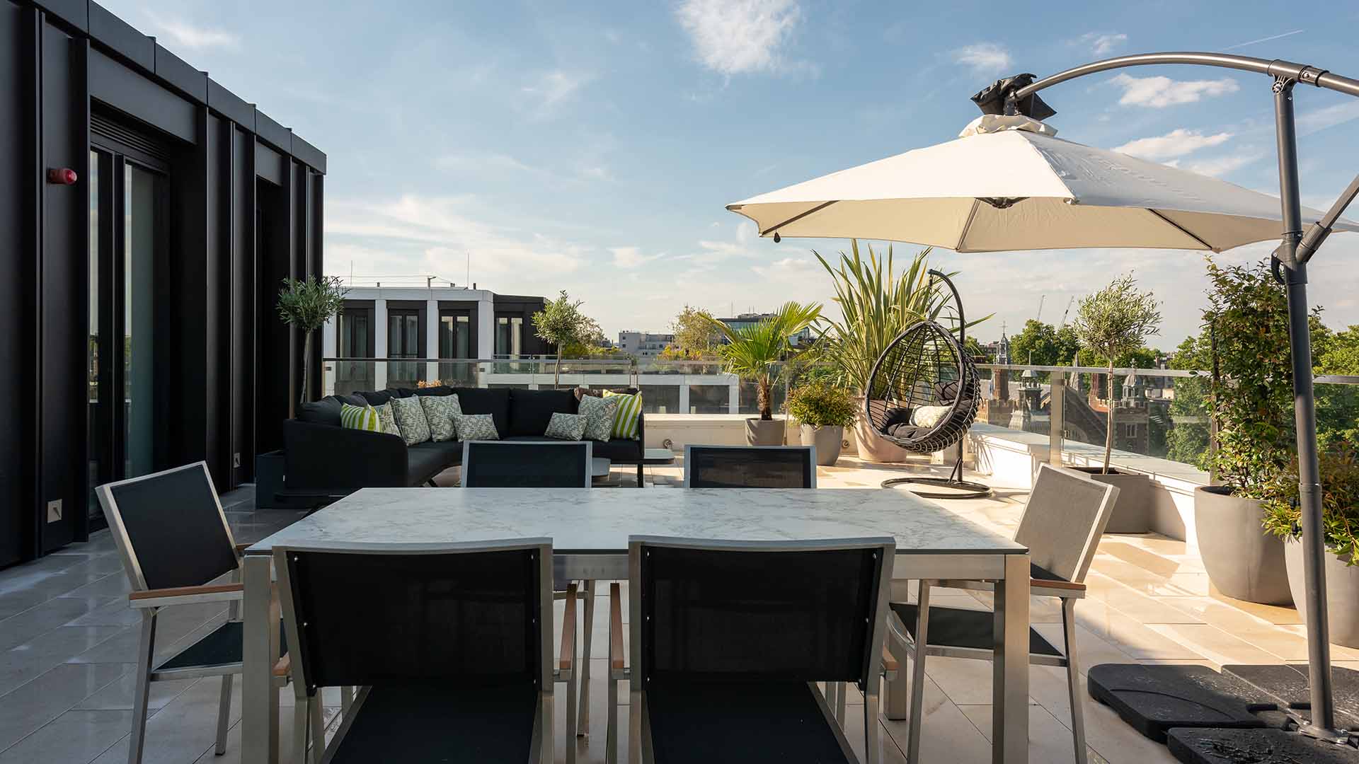 Riverspace Rooftop Terrace with Dining Set & Hanging Chair