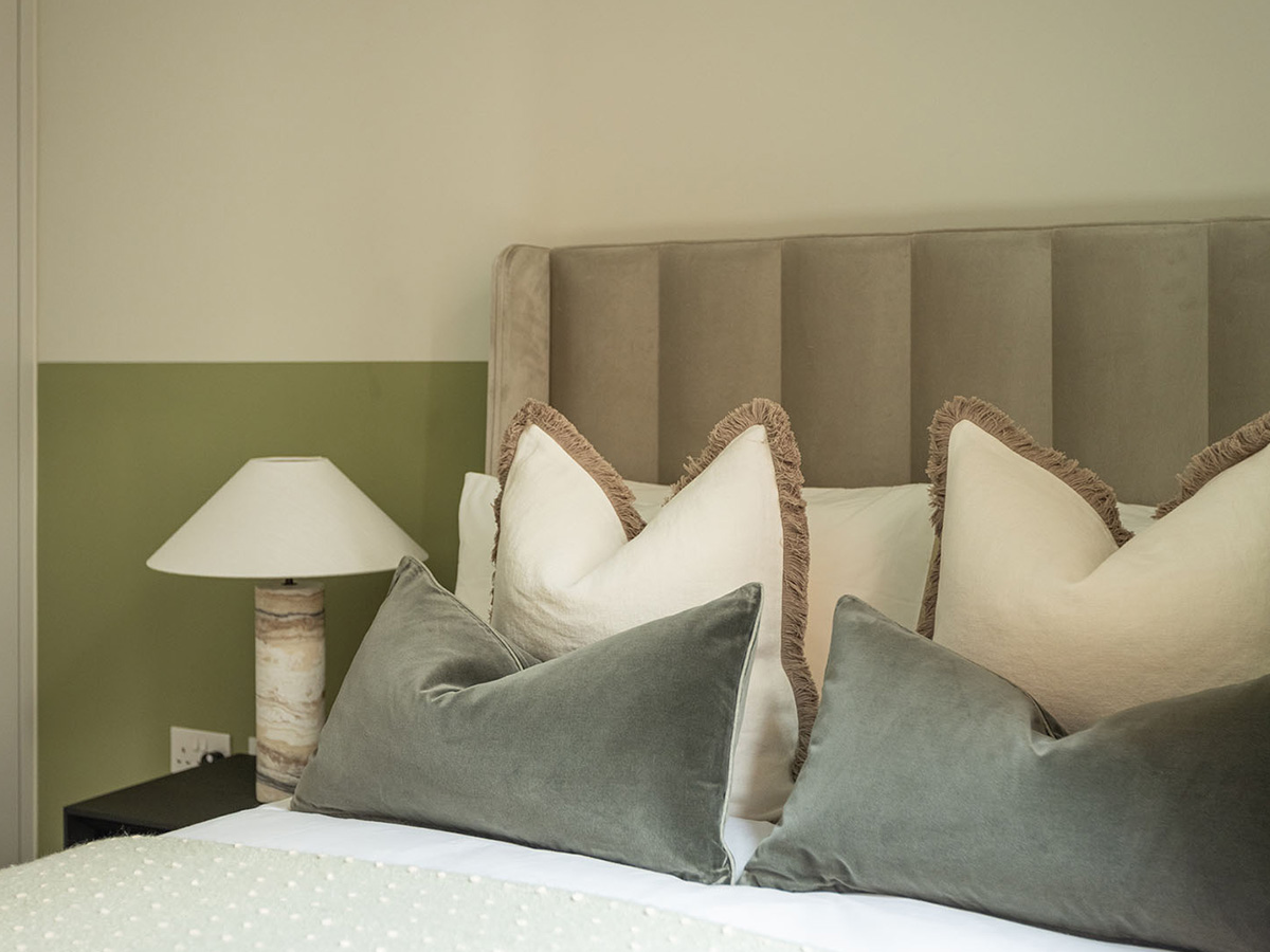 Detail of luxury velvet and fringed cushions from a furniture package
