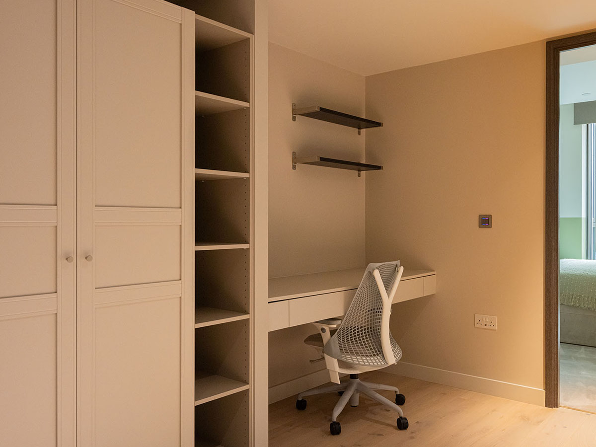 A compact home office and storage solution from a Homeowner furniture package