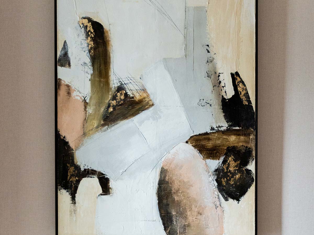 Modern abstract wall art, part of a professional furnishing package to elevate London flat interiors