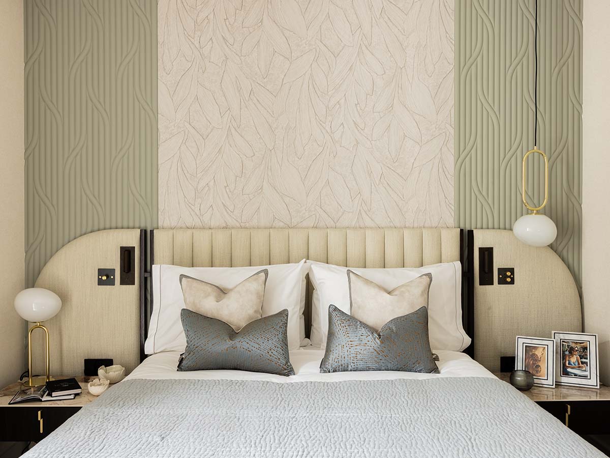 Full view of a stunning bedroom with bespoke headboard and feature wall, an InStyle Direct transformation