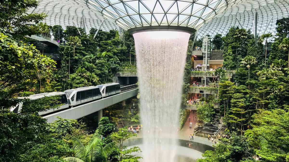 The indoor waterfall at Singapore's Jewel Changi Airport