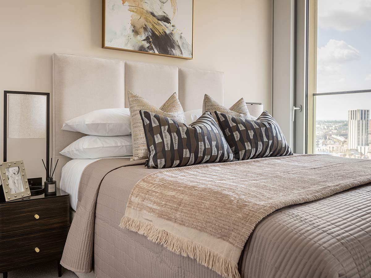 Luxurious bedroom furnishing package, highlighting the rental transformation impact.
