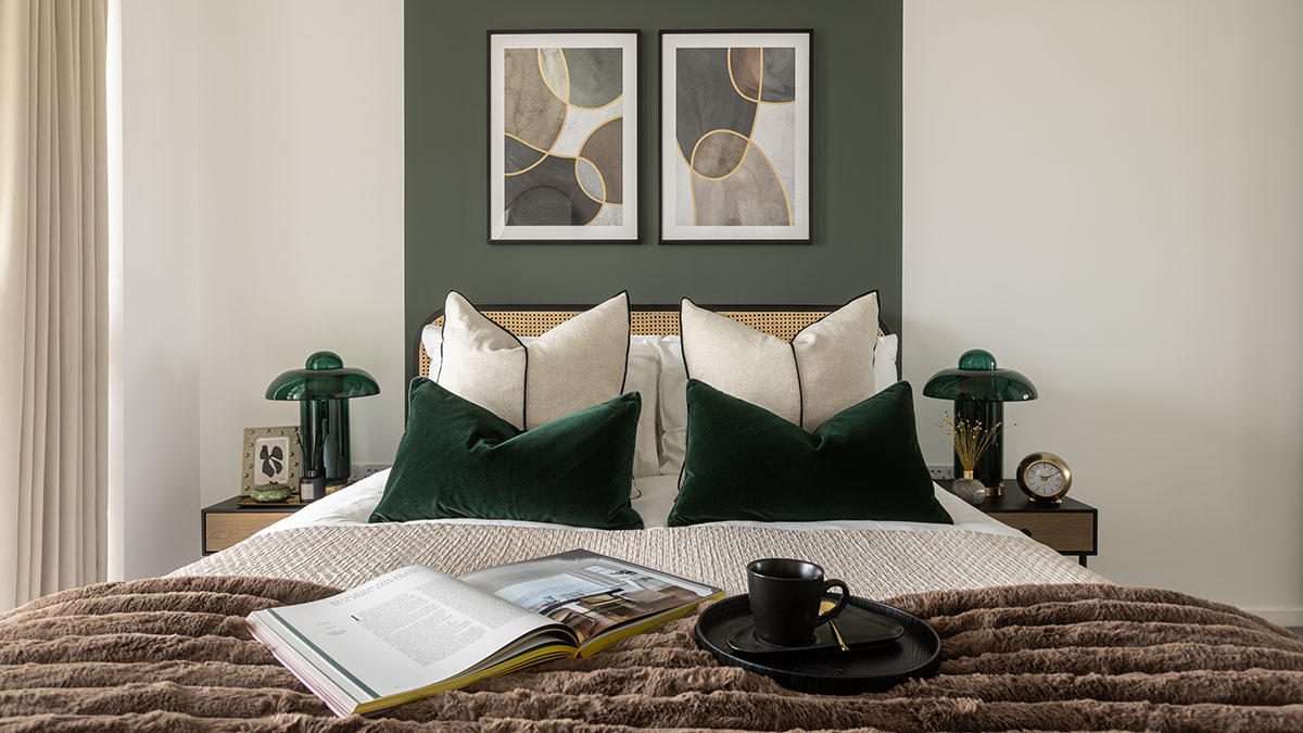 Professionally staged London flat bedroom with elegant design, showing the significant impact of a full furnishing package