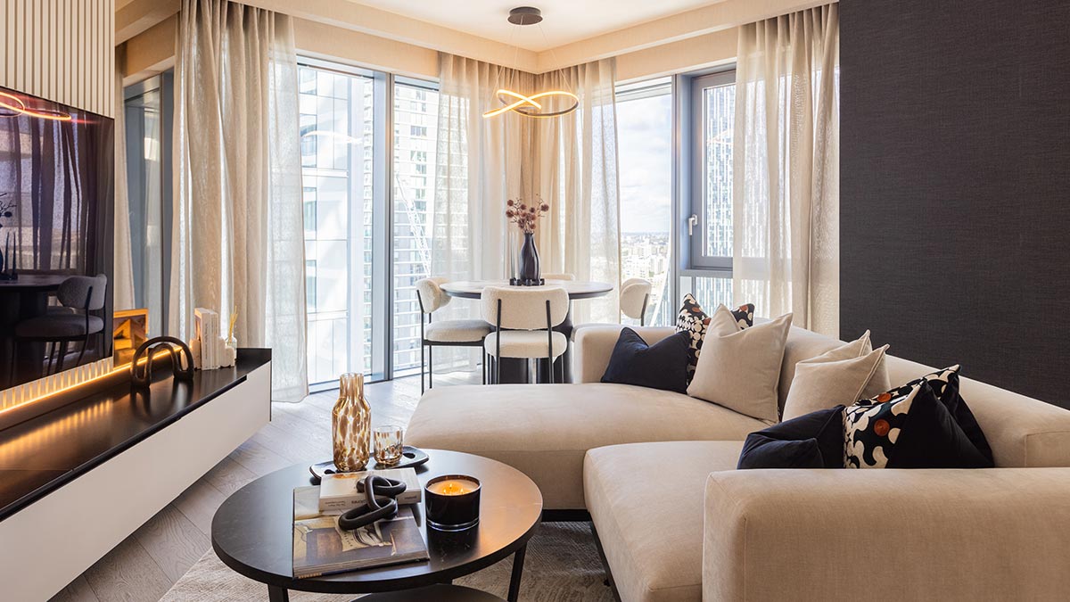 Stylish living room interior by InStyle Direct, demonstrating a professional furnishing package for rental