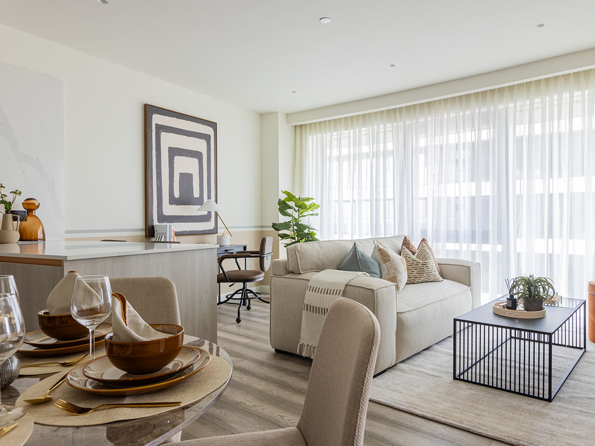 Close-up of a luxuriously dressed bed in a professionally furnished London flat. An InStyle Direct transformation