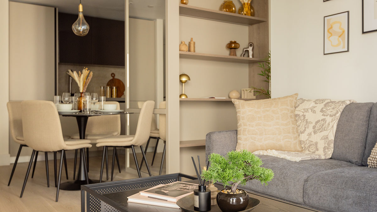 Open plan living and dining furnishing in W2 apartment designed to increase buyer appeal