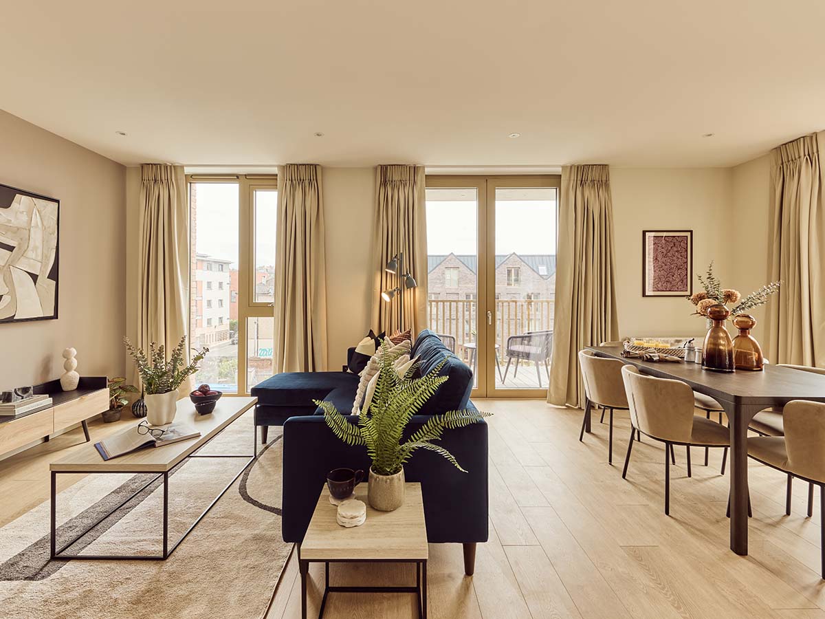 Spacious, professionally furnished living room of a London flat, boosting rental appeal for Hong Kong investors.