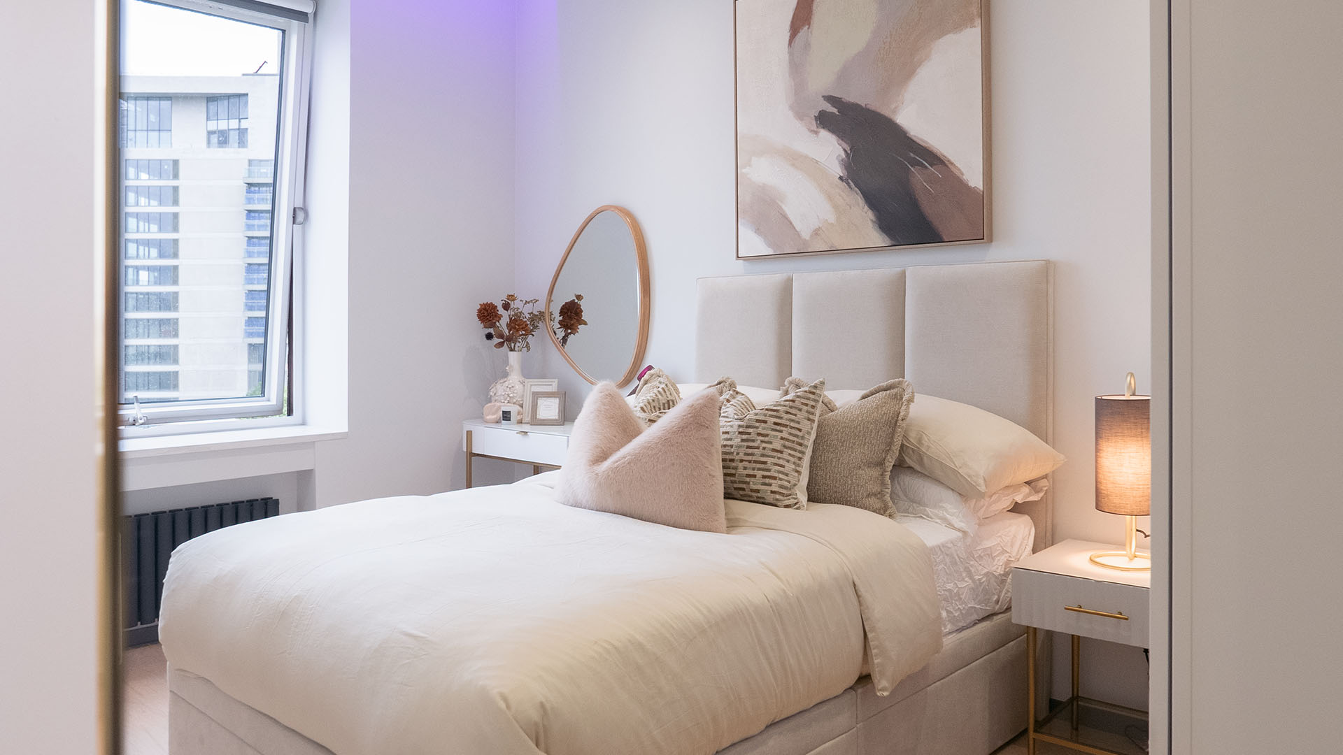 Furnishing packages for overseas investors in a London flat with a view, showing high-end lifestyle staging