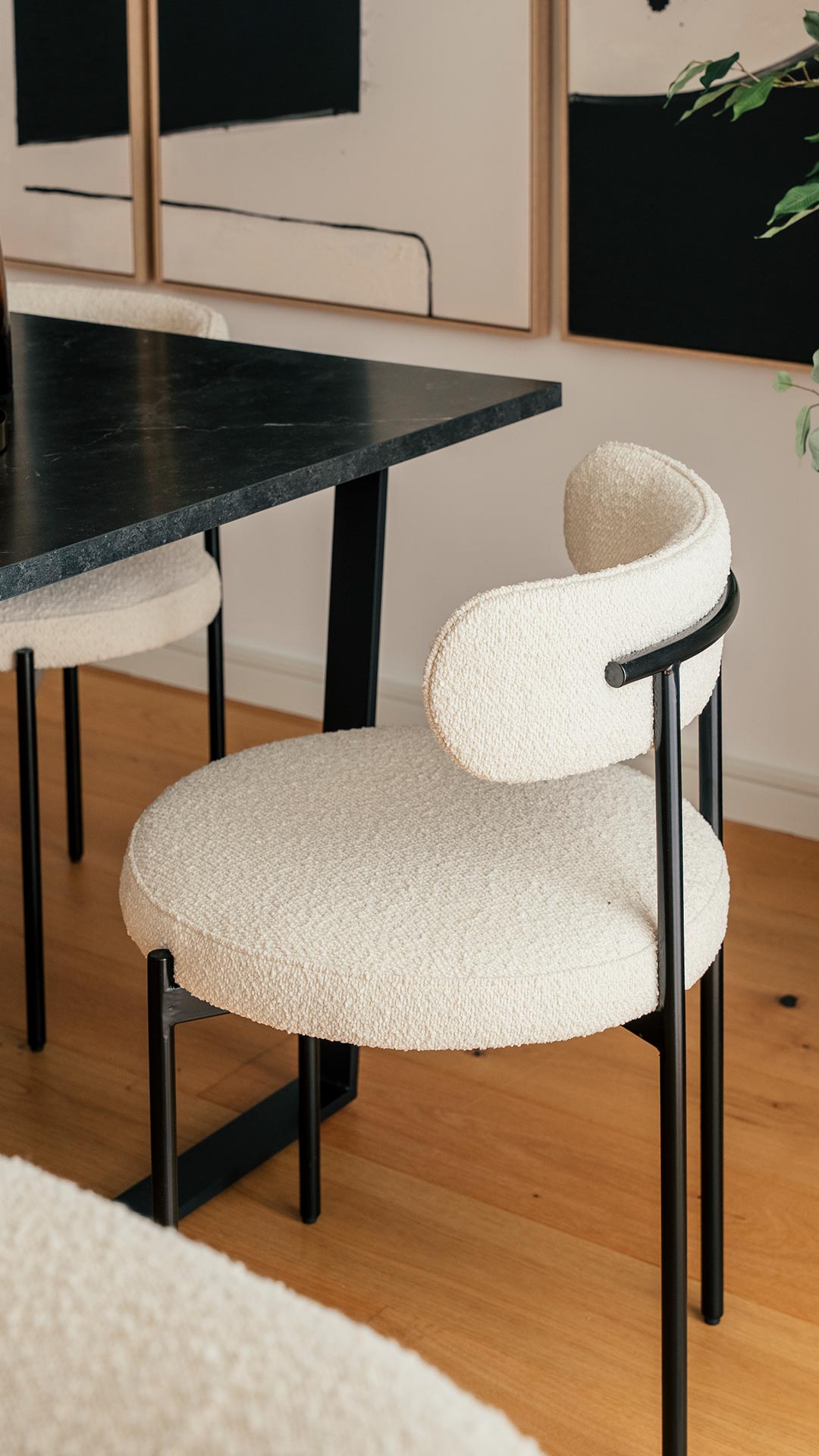 Stylish dining chair in a London flat, part of a furnishing package designed to increase rental appeal