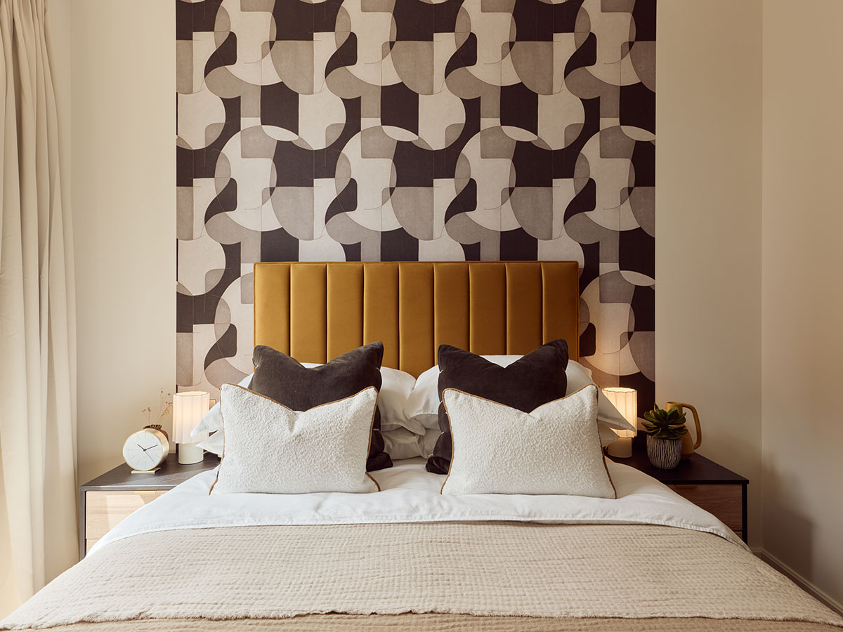 Master bedroom of a London flat, showing a stylish InStyle Direct furnishing package for rental appeal.