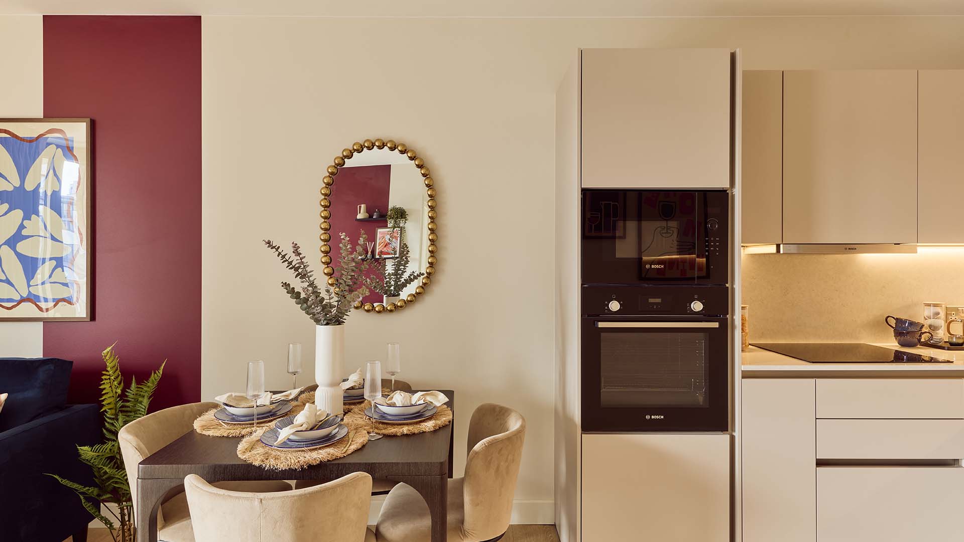 modern-dining-area-with-burgundy-wall-new-fountainbridge