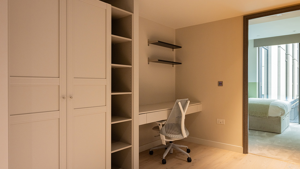 Bespoke joinery and study area designed for a holiday home interior in London