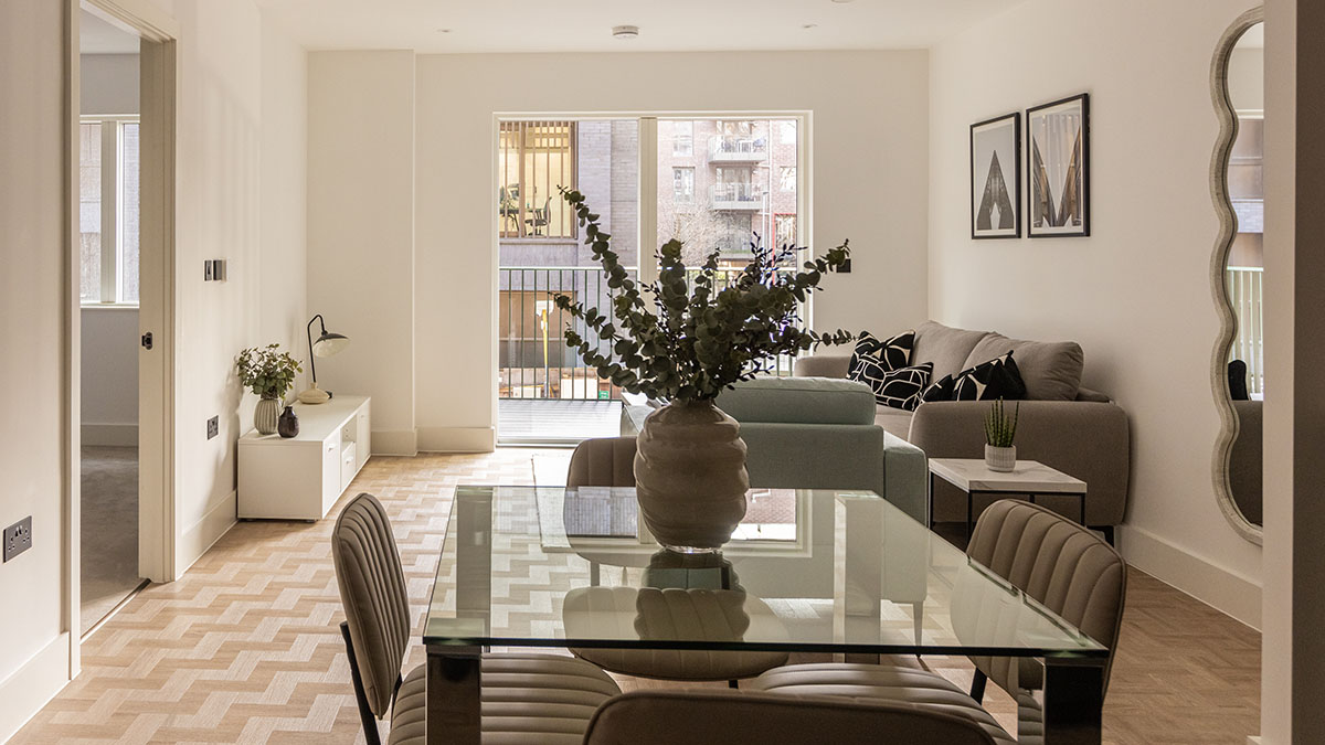 Before and after London flat transformation showing high-end interior design for student-focused rentals.