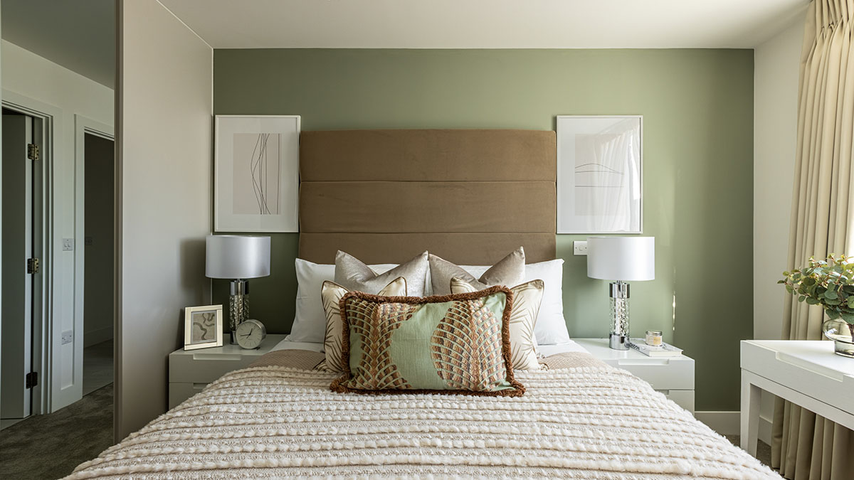 Fully furnished BTR bedroom with upholstered beds, bedside tables and soft furnishings