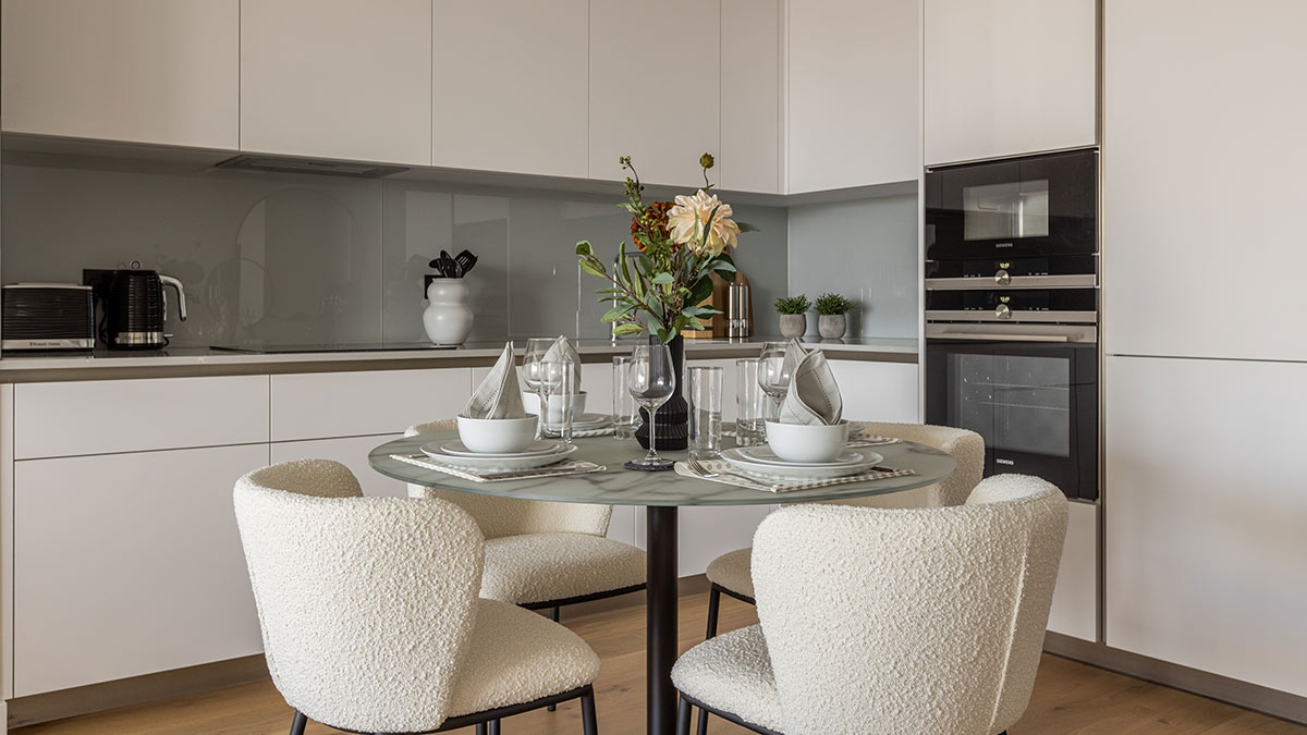 Modern minimalist kitchen and dining area